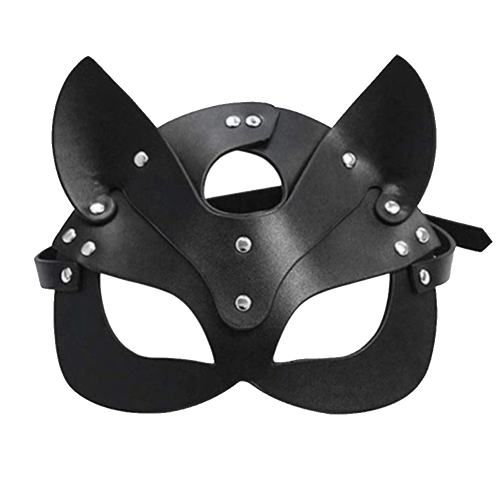 Černá kožená maska kočka, cvoky a opasek