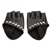Černé kožené rukavice bez prstů, cvoky