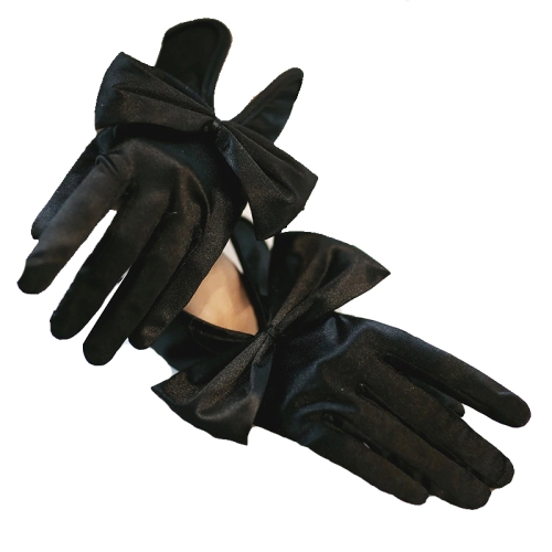 Dámské černé saténové rukavice, mašle