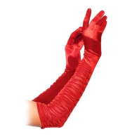 Dámské dlouhé červené saténové rukavice za loket, vzor