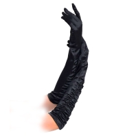 Dámské dlouhé černé saténové rukavice za loket, vzor