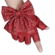 Červené kožené rukavice bez prstů, cvoky a mašle
