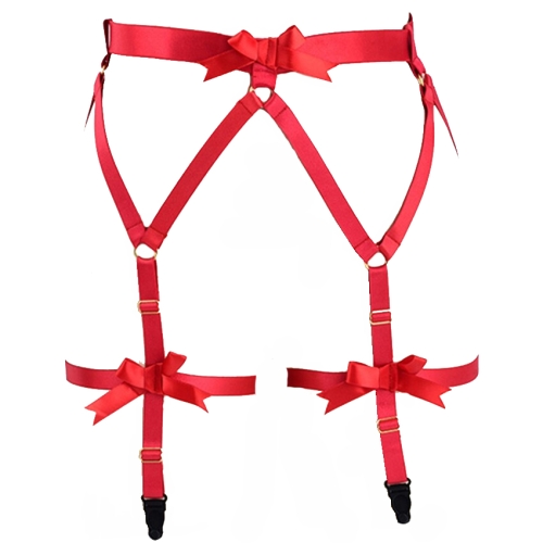 Červený podvazkový elastický pás, červené mašle