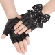Černé kožené rukavice bez prstů, cvoky a mašle