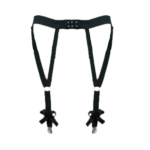 Elastický černý podvazkový pás, mašle a klipsy