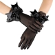 Dámské černé, jemné krajkové rukavice, mašle